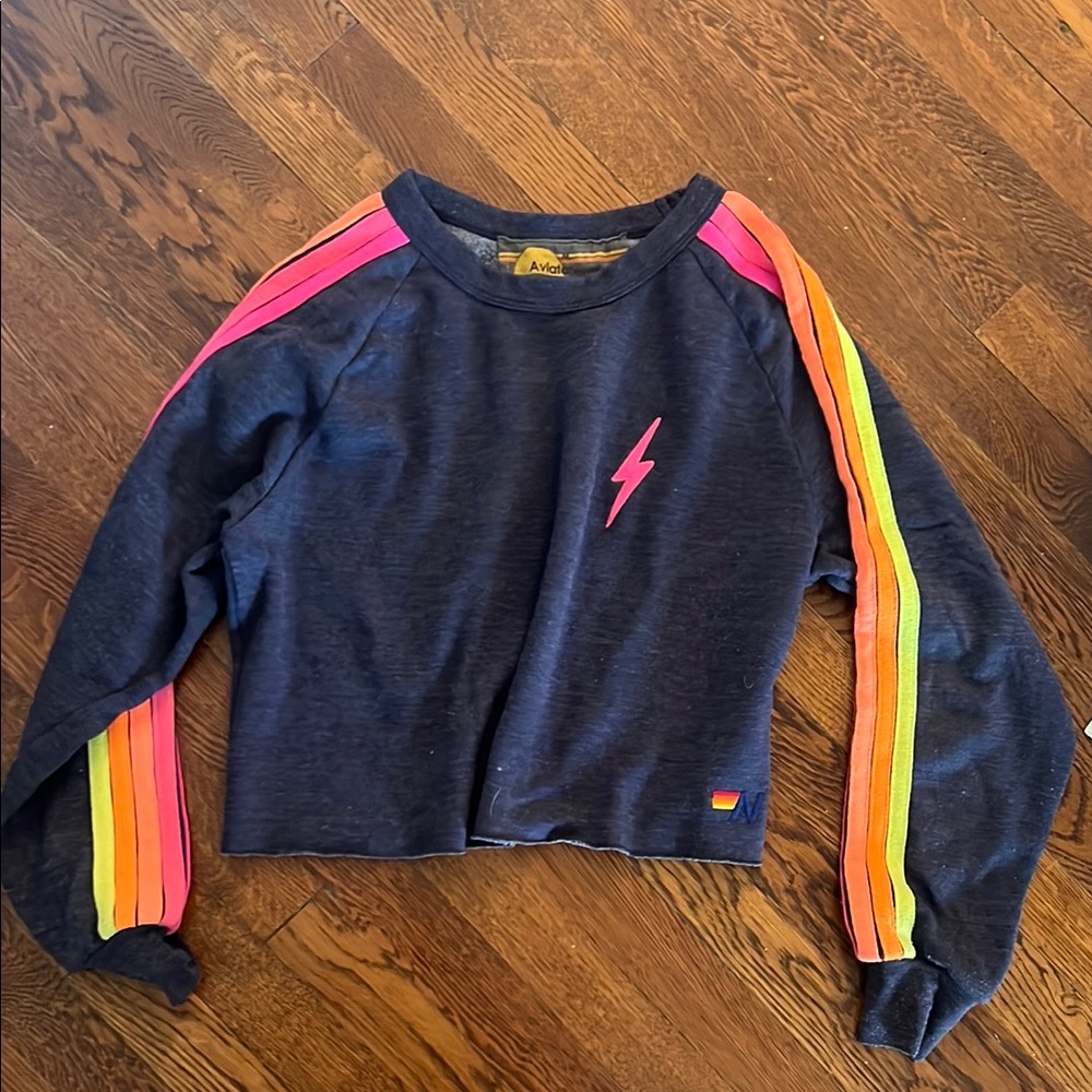 Aviator Nation Blue and Pink Cropped Sweatshirt